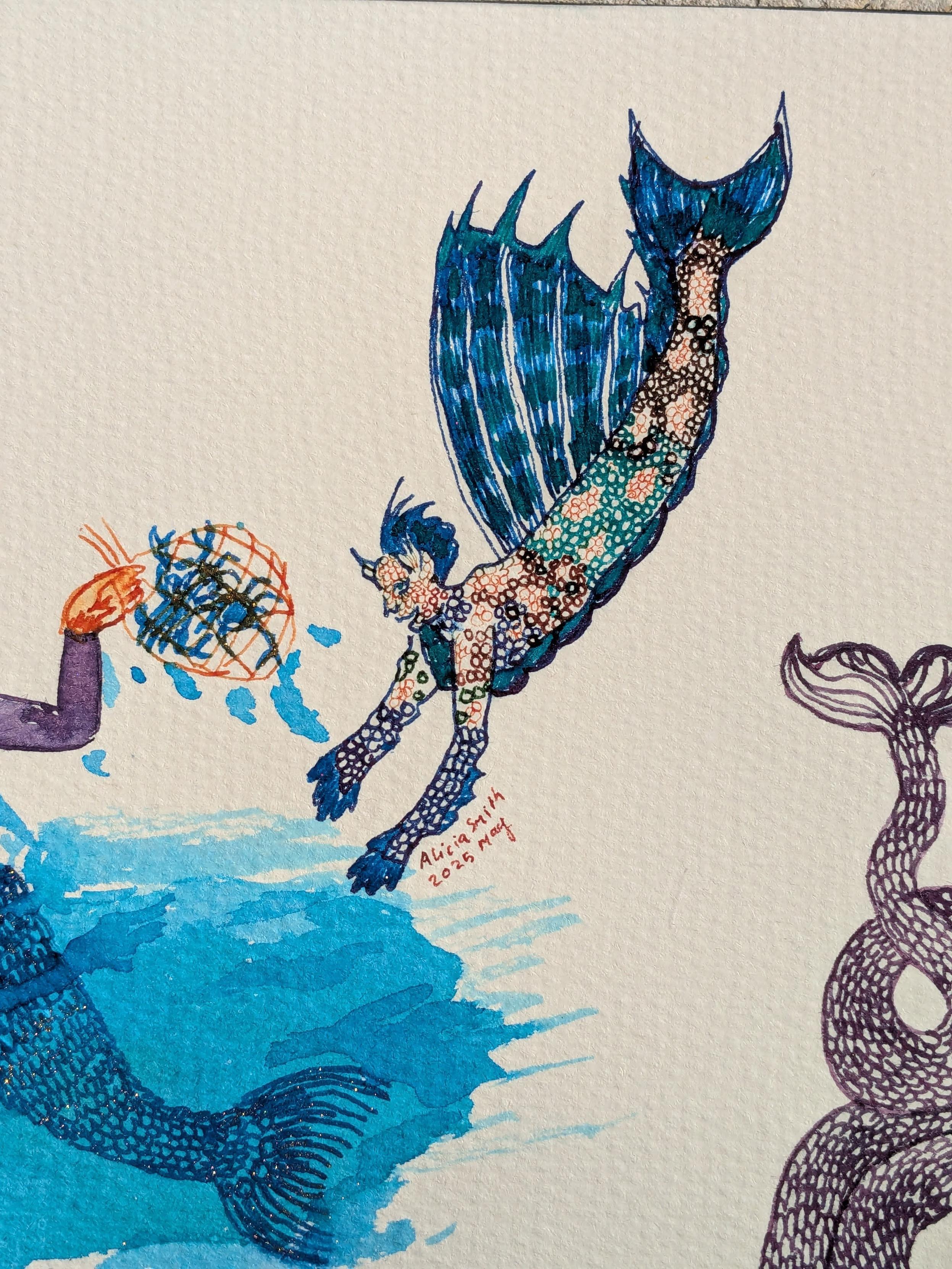 Merman diving down