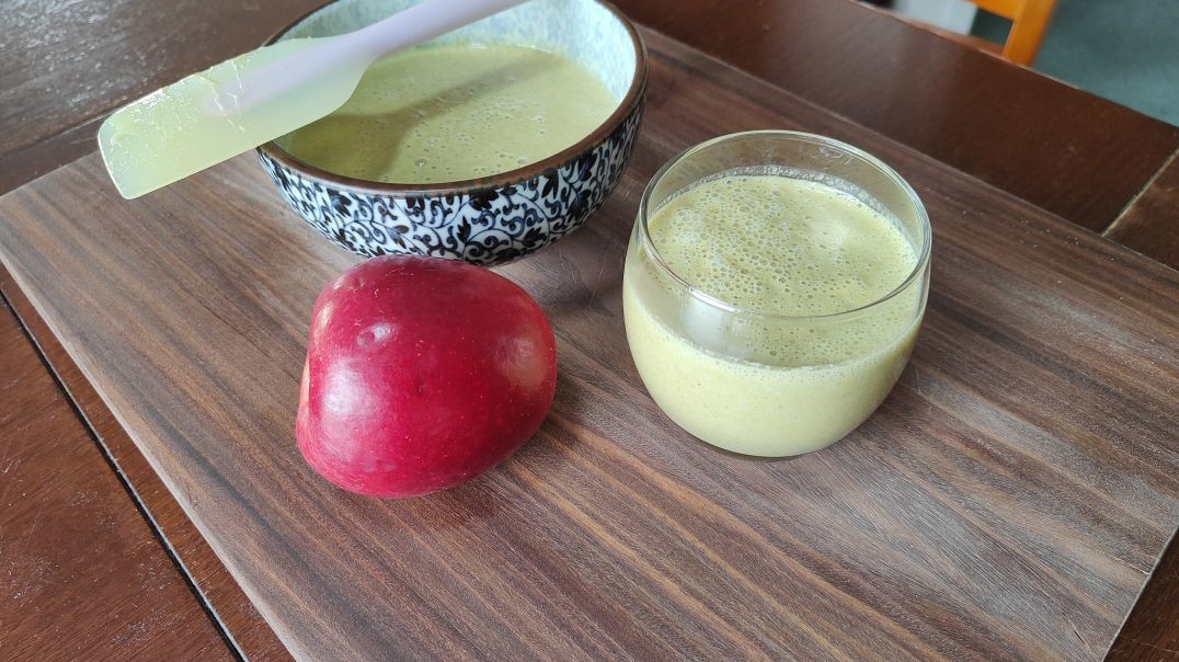 Easy Ultra Healthy Energy Smoothie For Breakfast with pineapple, banana, apple, mixed nuts, boiled C