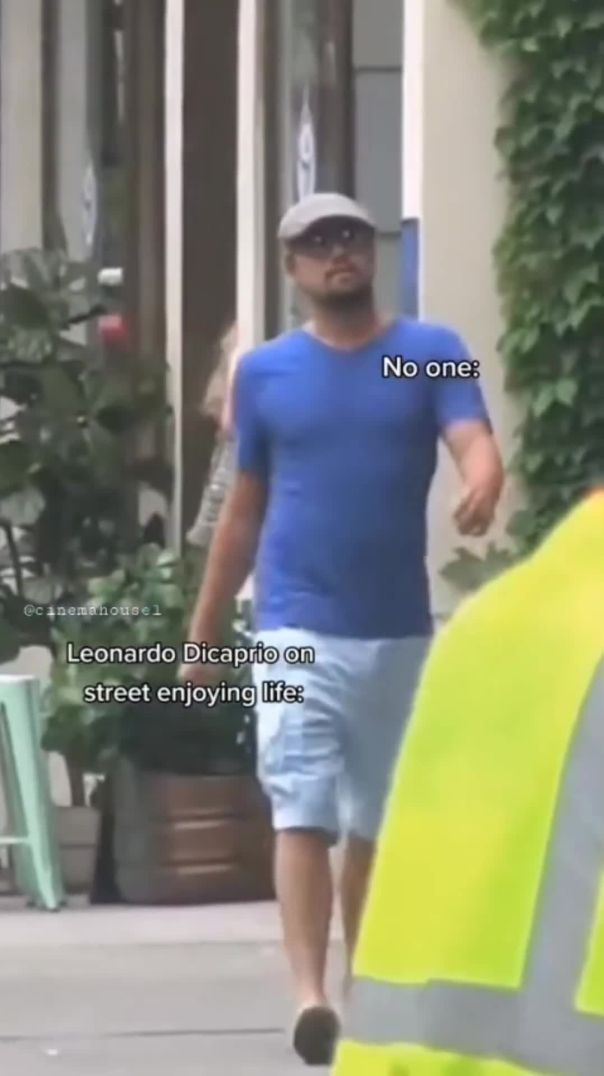 Leonardo DiCaprio on street enjoying life