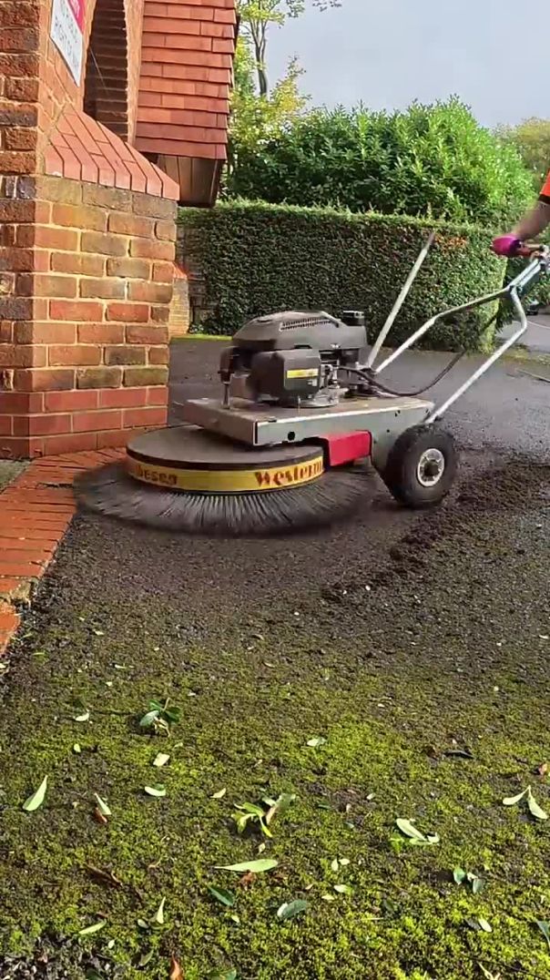 PRESSURE WASH or BRUSH? Tarmac Moss Removal using Westermann Brush! #moss #pressurewashing #garden