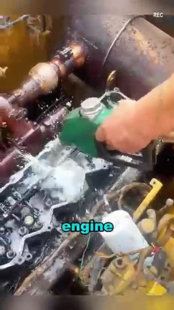 Spraying Diesel to Clean Components