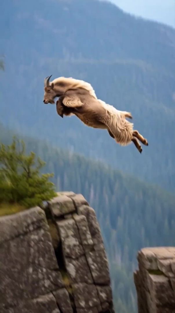 Epic Mountain Goat Cliff Jump | Gravity-Defying Nature Moment