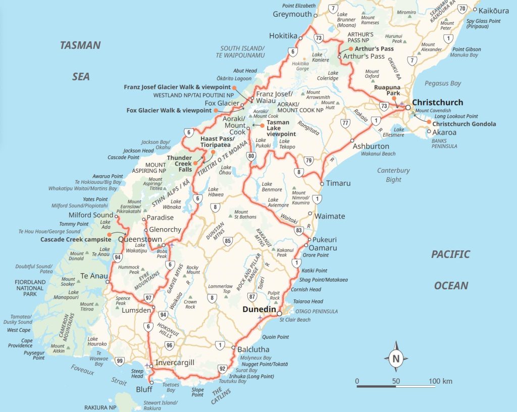 Map of Sth Island tour from Ultimate Motorcycle Tours published by Hardie Grant