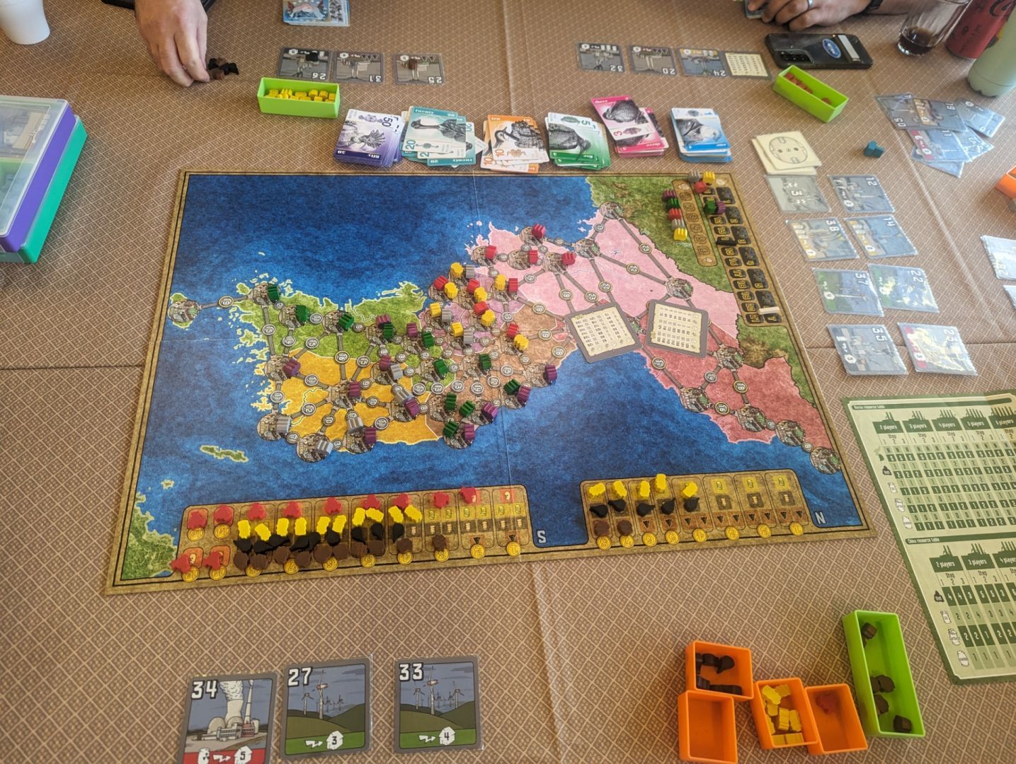 An above shot of a game of Power Grid: Korea