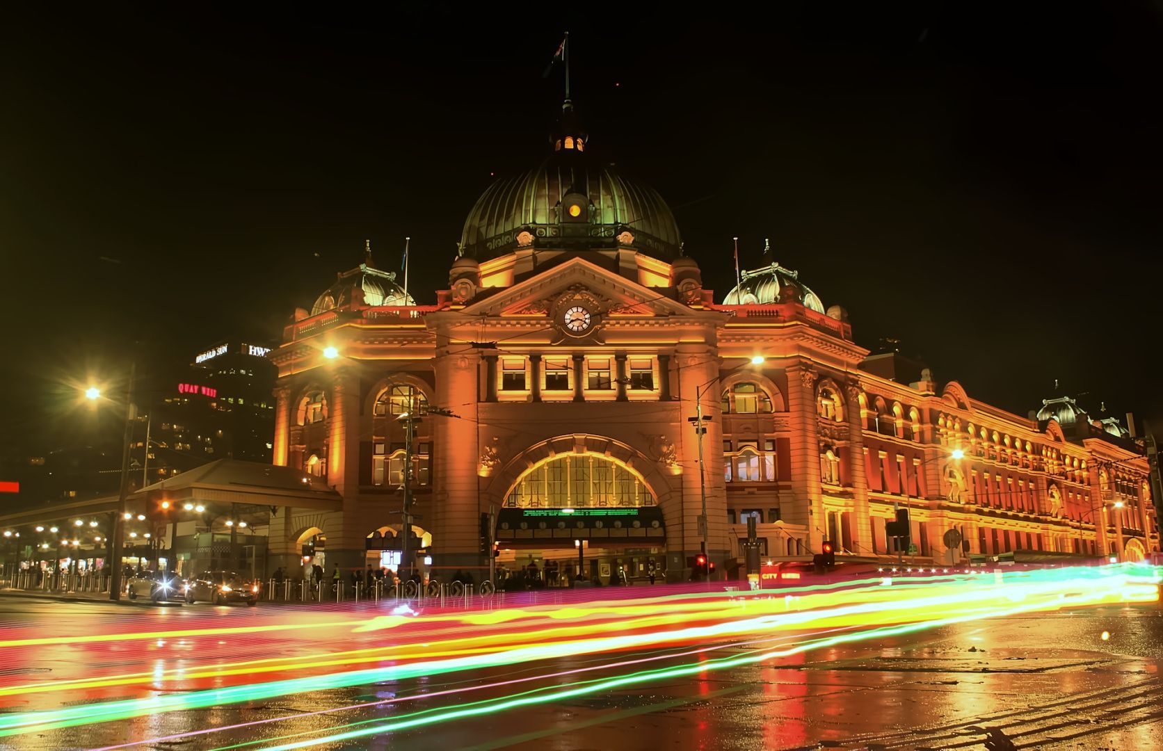 Long exposure shot of the Flinders Street Station